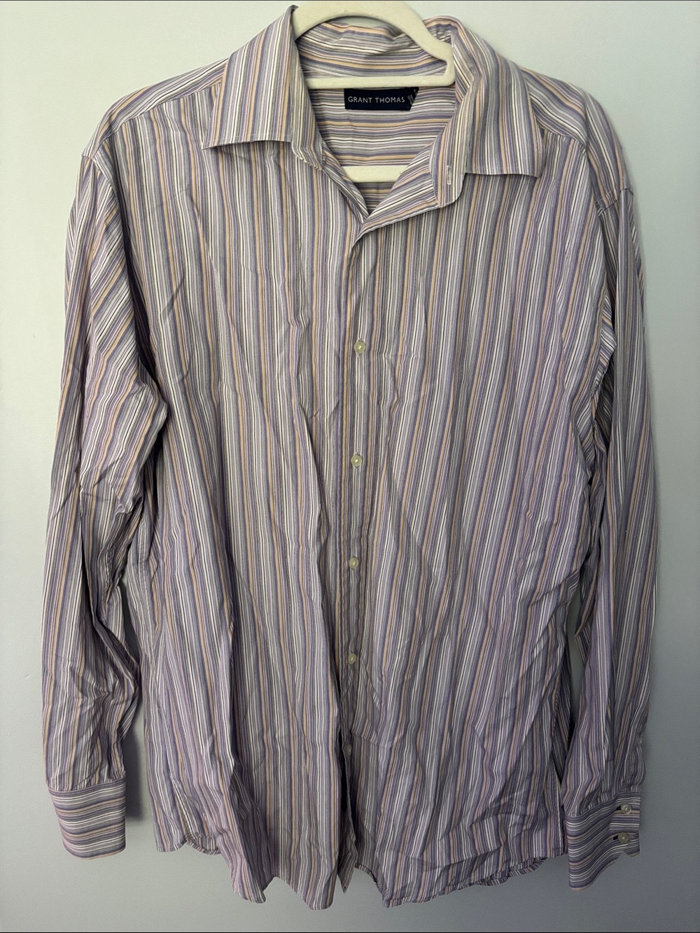Grant Thomas Lavender Stripe Long-Sleeve Dress Shirt